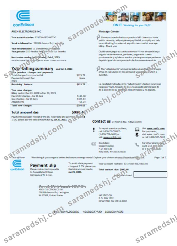 Con Edison electricity utility business bill SCR